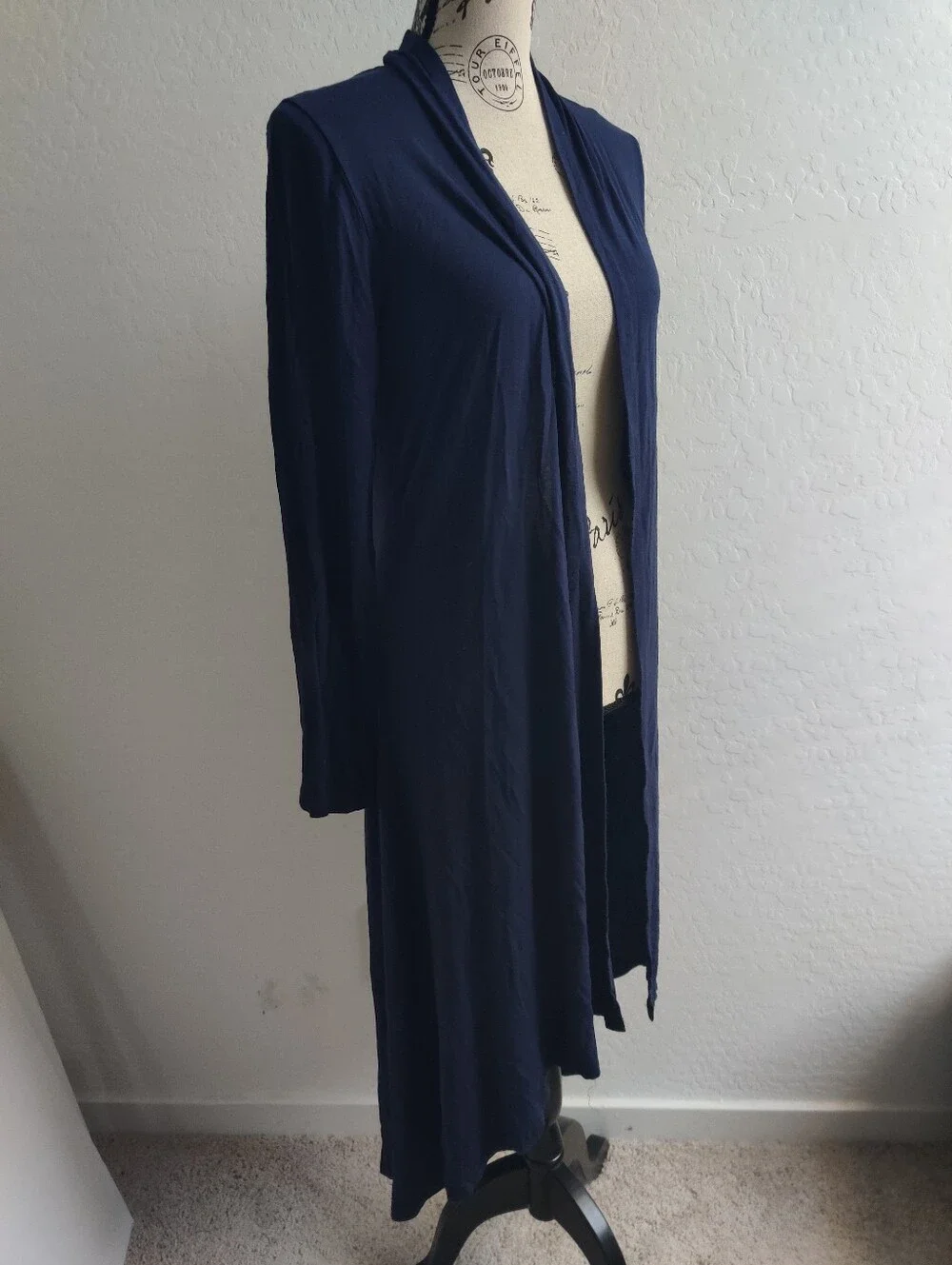 Y2K POTGMM Viscos women’s Navy Blue Long Maxi Open-Front Cardigan Sweater_Medium
